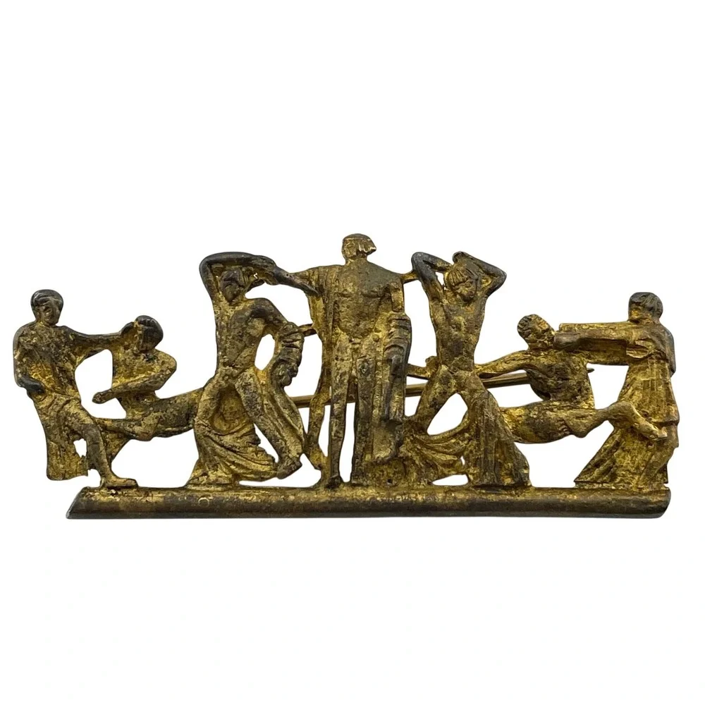 Vintage 800 Silver Gilt Centaur Mythology Panel Brooch‎ Classical Scene Italy